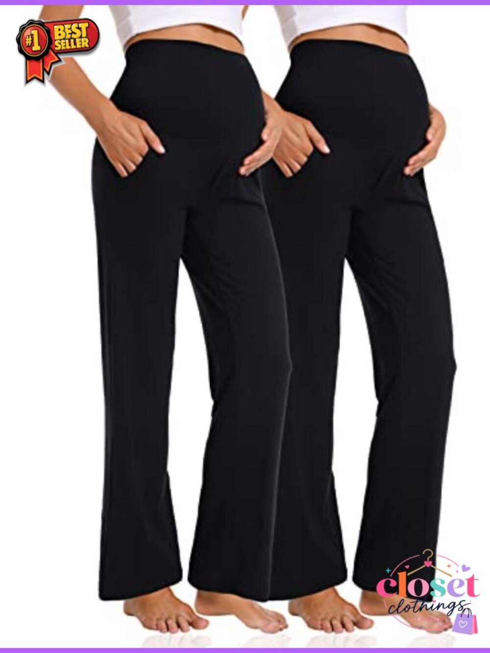 Foucome Wide Leg Maternity Work Pants Full Panel Palazzo
